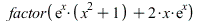 factor(`+`(`*`(exp(x), `*`(`+`(`*`(`^`(x, 2)), 1))), `*`(2, `*`(x, `*`(exp(x)))))); 